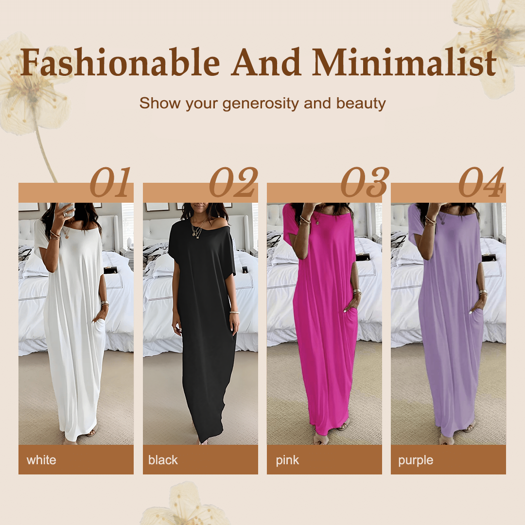 🔥Last Day Special Discount💃Women's Summer Casual Loose Solid Color Short-Sleeve Long Dress