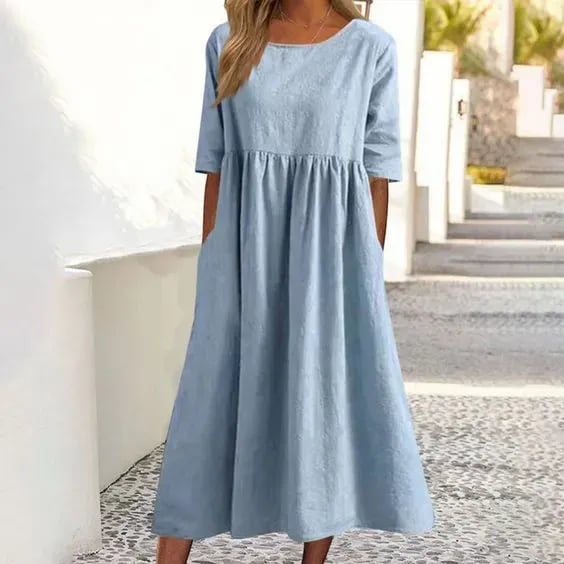 🔥Summer Hot Sale -Round Neck Pocket Halter Cotton Dress