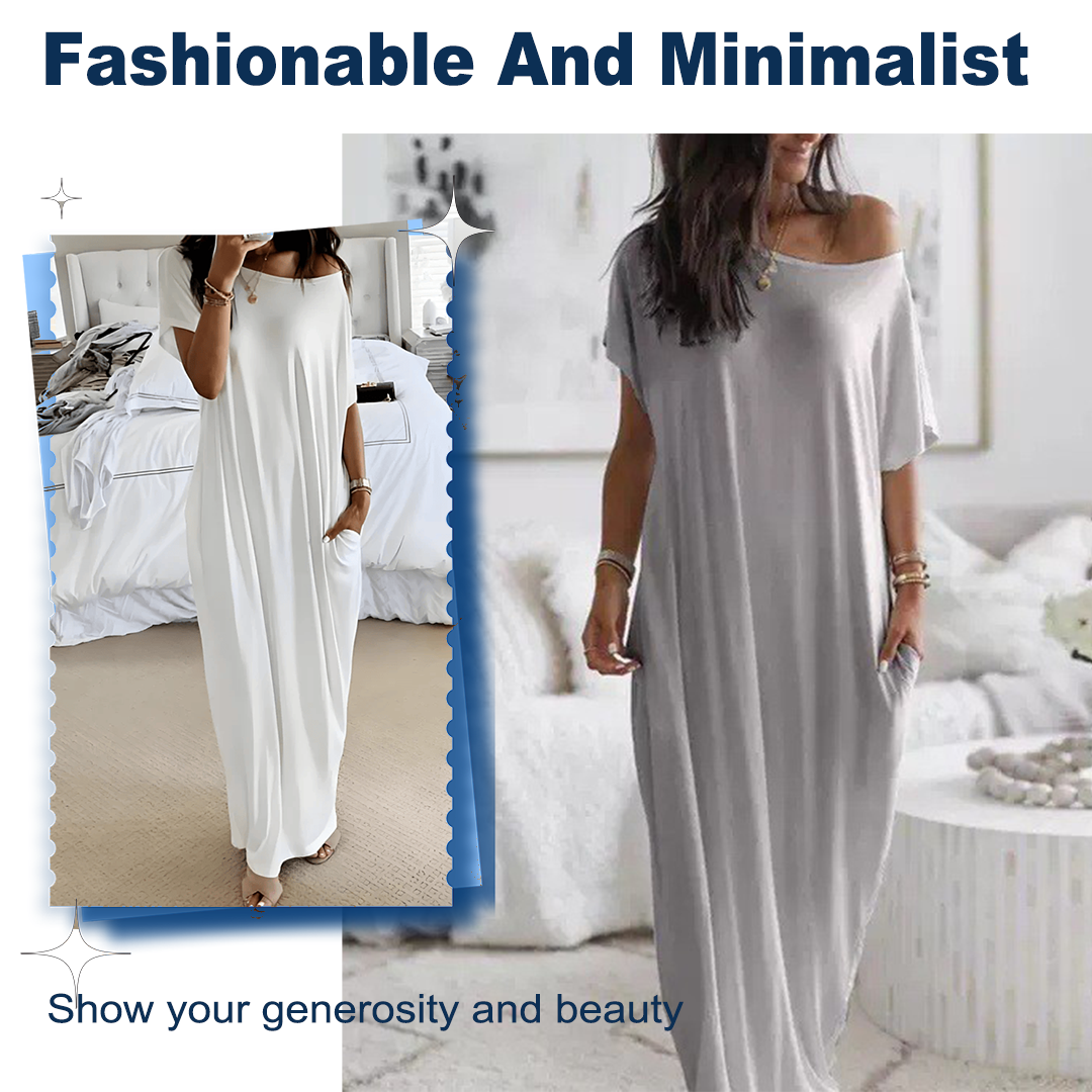 🔥Last Day Special Discount💃Women's Summer Casual Loose Solid Color Short-Sleeve Long Dress
