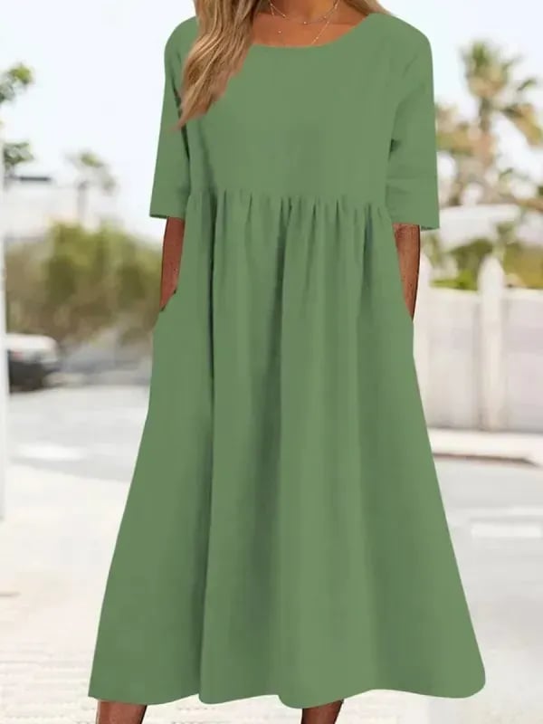 🔥Summer Hot Sale -Round Neck Pocket Halter Cotton Dress