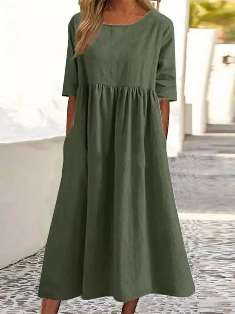🔥Summer Hot Sale -Round Neck Pocket Halter Cotton Dress