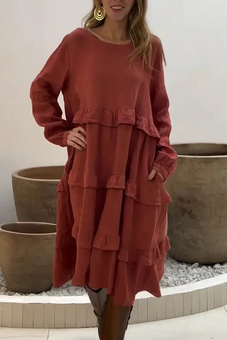đź’–Limited Sale 50% OFFđź’–Women's Long Sleeve Round Neck Ruffle Dresses