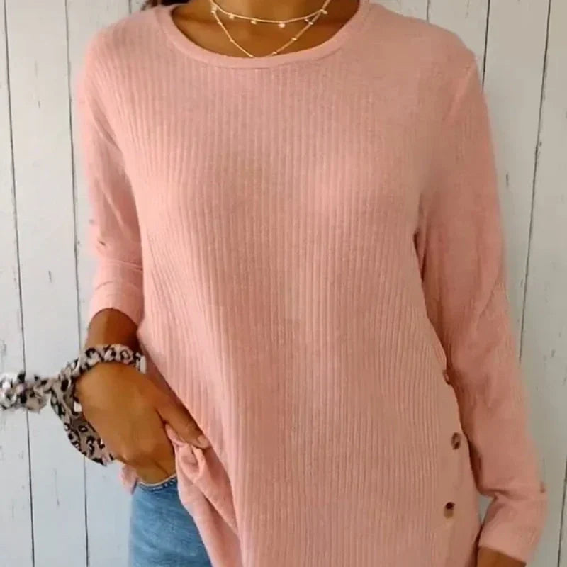 🔥2025 HOT SALE🔥 Women’s Casual Long Sleeve Solid Color Button T-Shirt