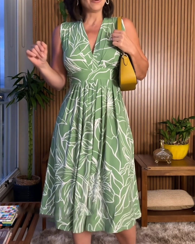 🌿What should I wear tomorrow?🌿Sleeveless V-Neck Waist-Cinching Dress