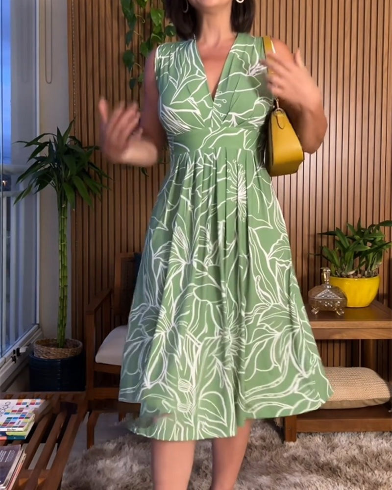 🌿What should I wear tomorrow?🌿Sleeveless V-Neck Waist-Cinching Dress