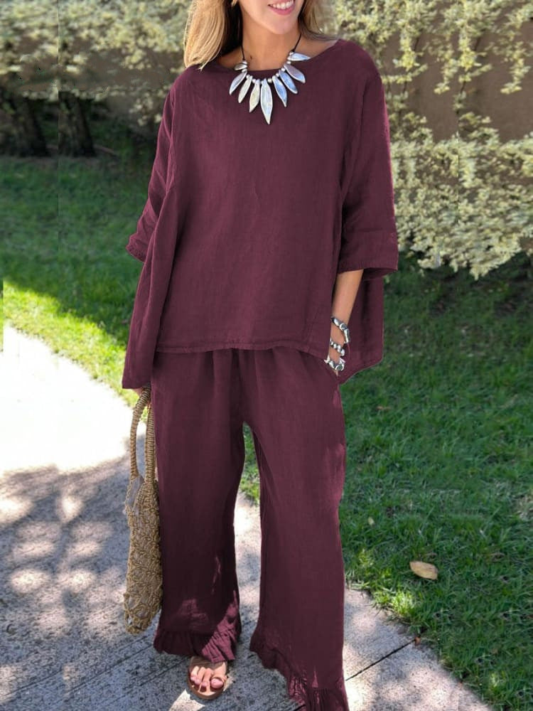 🦋Loose Casual Shirt And Trousers Cotton And Linen Two-Piece Suit💕