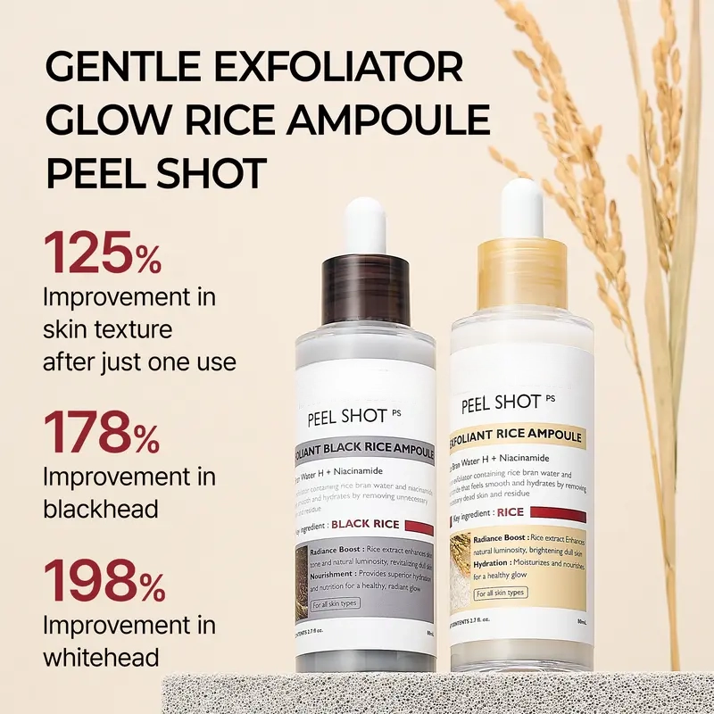 Peel Shot Glow Rice Ampoule Duo - Serums for Brightening, Exfoliating, and Moisturizing - Suitable for All Skin Types