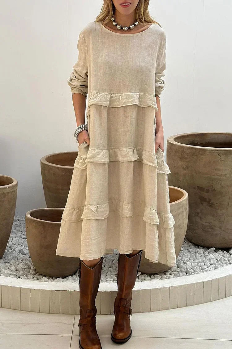 đź’–Limited Sale 50% OFFđź’–Women's Long Sleeve Round Neck Ruffle Dresses