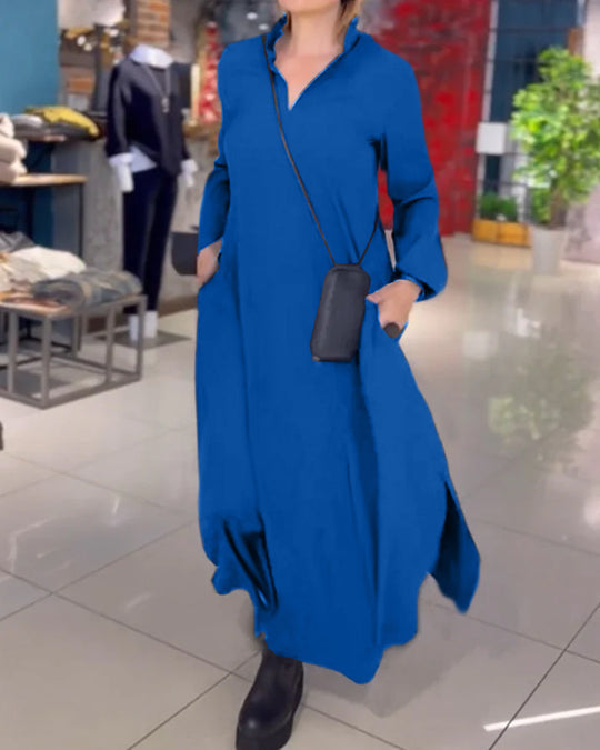🔥2024 Hot Sale 49% OFF🔥Side Slit Lapel Loose Long Dress