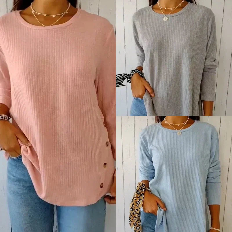 🔥2025 HOT SALE🔥 Women’s Casual Long Sleeve Solid Color Button T-Shirt