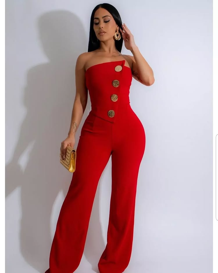 🎉What should I wear tomorrow? 🛍️Sleeveless Button Embellished Wide Leg Jumpsuit