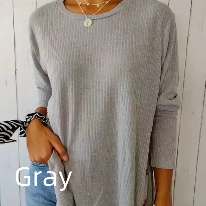 🔥2025 HOT SALE🔥 Women’s Casual Long Sleeve Solid Color Button T-Shirt