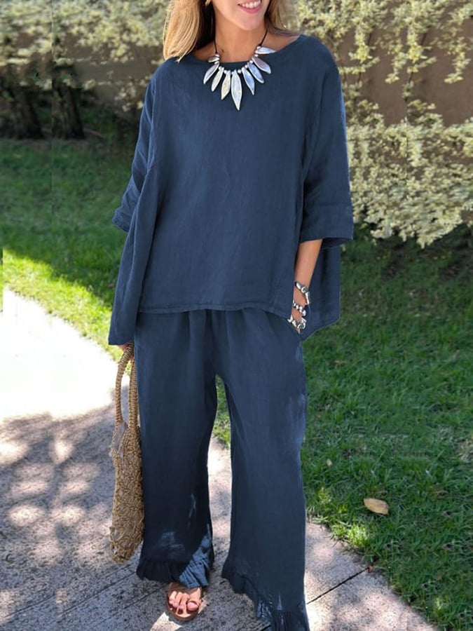 🦋Loose Casual Shirt And Trousers Cotton And Linen Two-Piece Suit💕