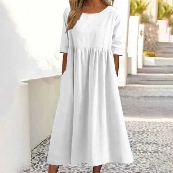 🔥Summer Hot Sale -Round Neck Pocket Halter Cotton Dress