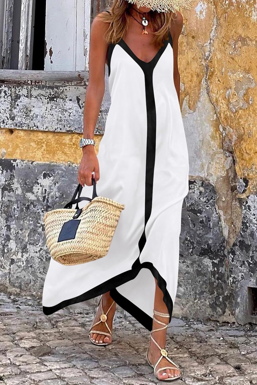 💕The combination of elegance and fashion, V-neck colorful spaghetti dress makes you charming! ✨