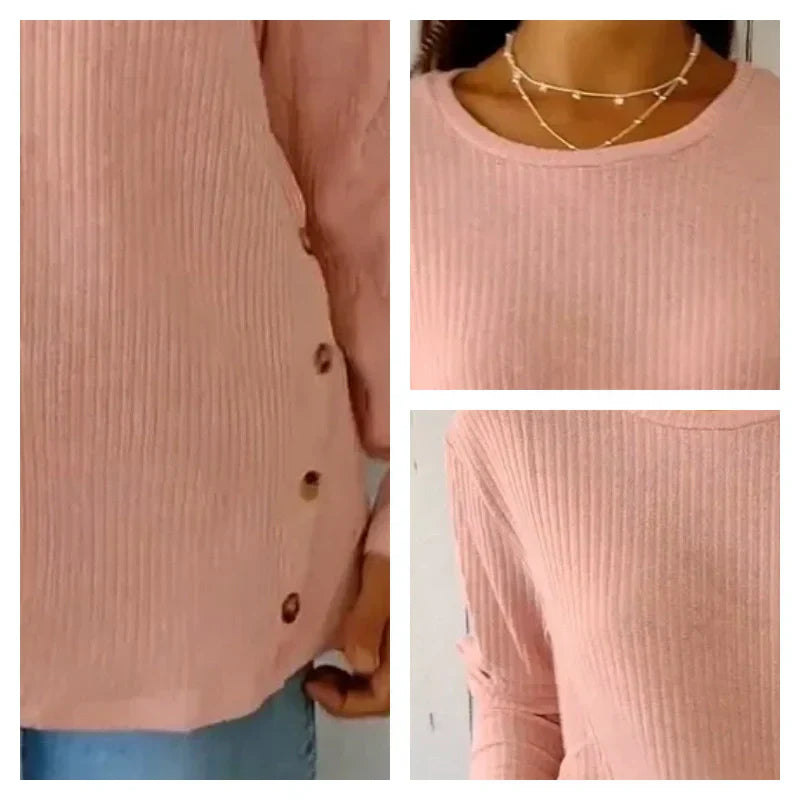 🔥2025 HOT SALE🔥 Women’s Casual Long Sleeve Solid Color Button T-Shirt