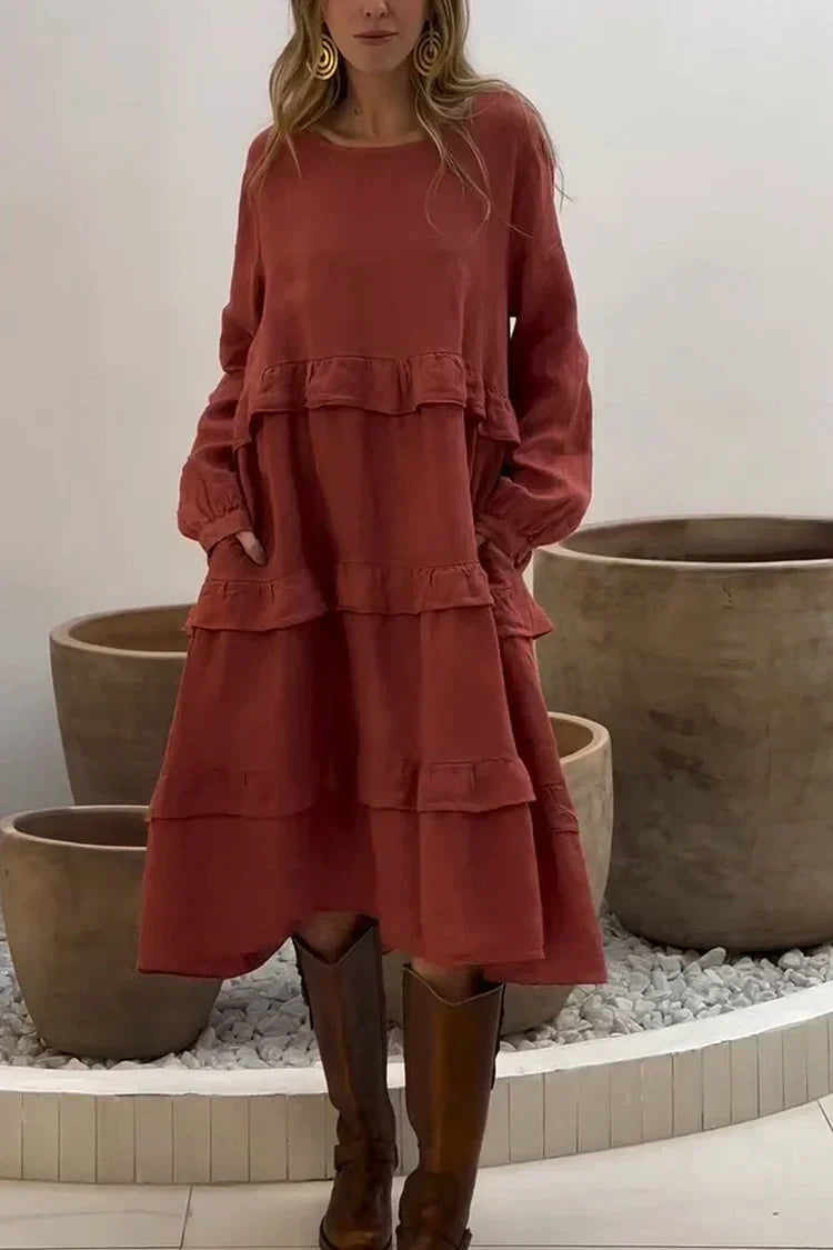 đź’–Limited Sale 50% OFFđź’–Women's Long Sleeve Round Neck Ruffle Dresses