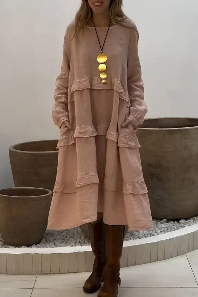 đź’–Limited Sale 50% OFFđź’–Women's Long Sleeve Round Neck Ruffle Dresses