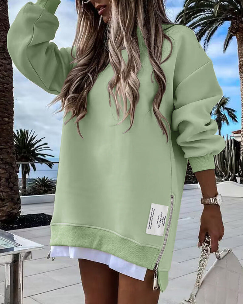 💕What should I wear tomorrow?💕Long Sleeve Pullover Zipper Slit Casual Sweatshirt Dress