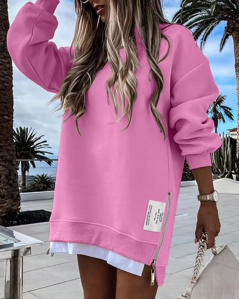 💕What should I wear tomorrow?💕Long Sleeve Pullover Zipper Slit Casual Sweatshirt Dress