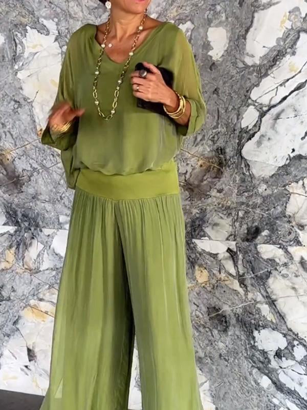 ๐ Early Summer Sale 50% off ๐บ Elegant two piece chiffon wide leg pants set๐บ