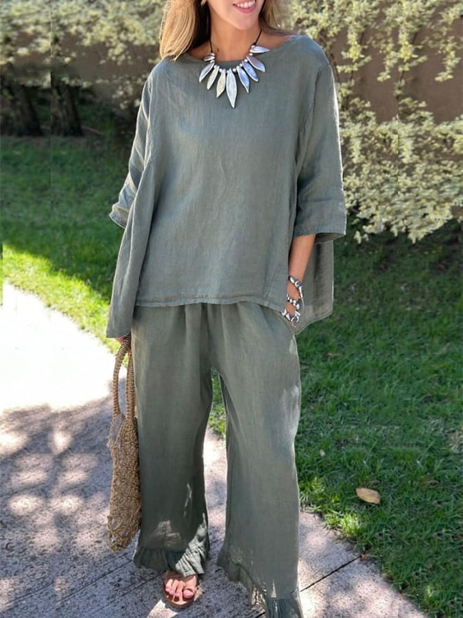 🦋Loose Casual Shirt And Trousers Cotton And Linen Two-Piece Suit💕