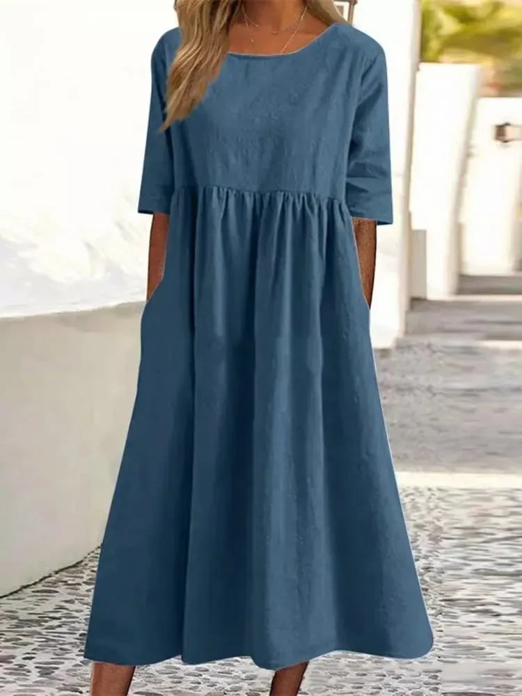 🔥Summer Hot Sale -Round Neck Pocket Halter Cotton Dress