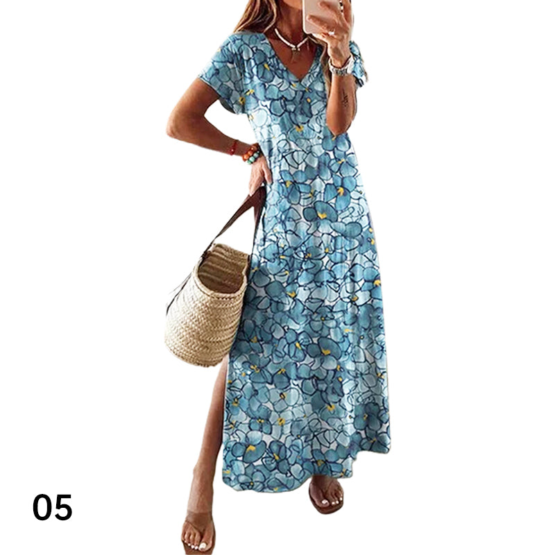 Summer Women’s Floral Printed Side Split Long Dress
