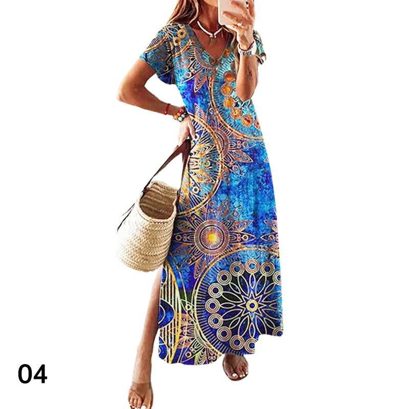 Summer Women’s Floral Printed Side Split Long Dress