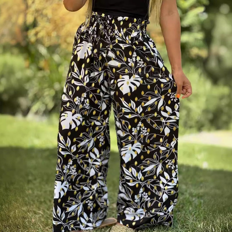 Comfort meets style, gold foil printed wide-leg pants give you the perfect look!