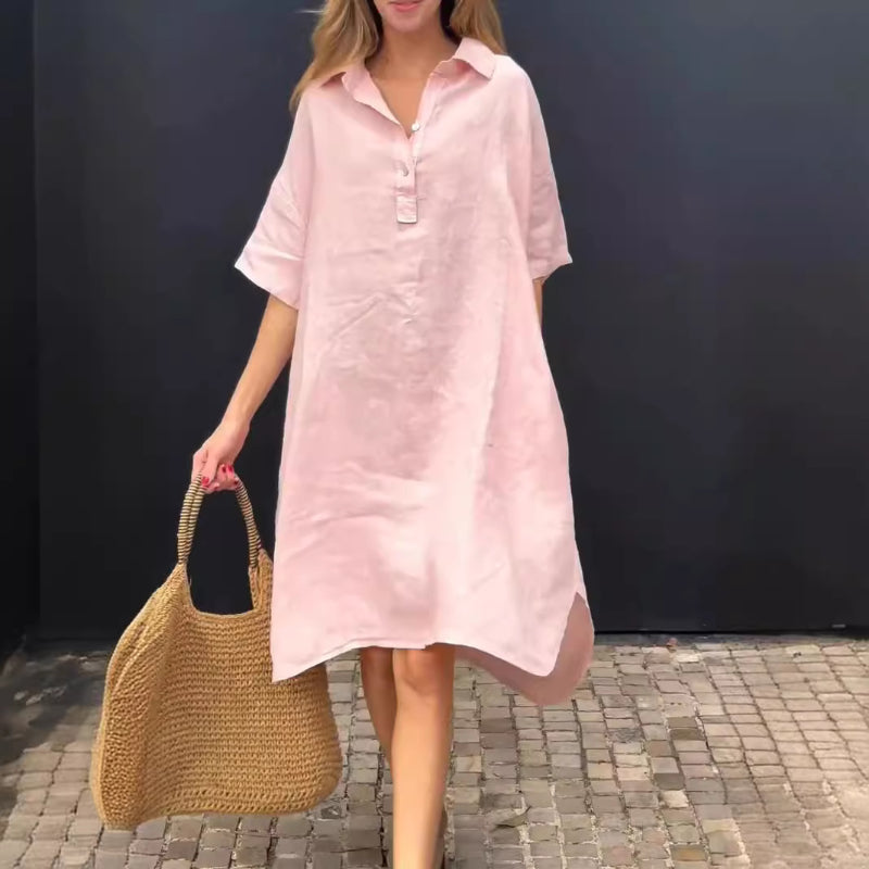 👗What should I wear tomorrow?💕Solid color casual lapel button long dress