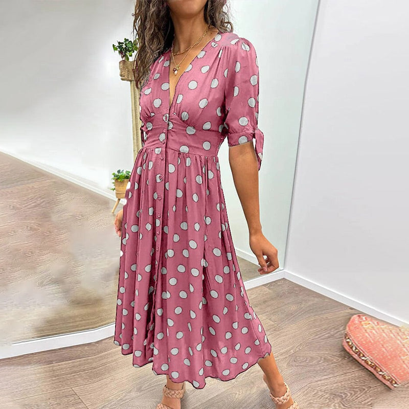 🦋Guarantee of Service and Quality-Women's Summer Deep V-Neck Polka Dot Elegant Dresses💕