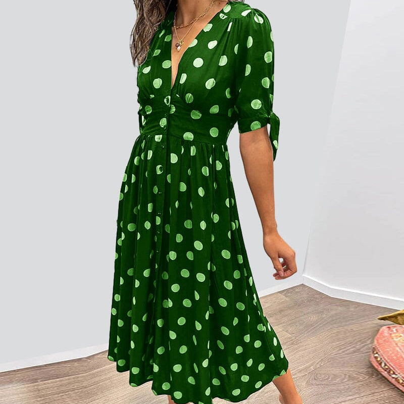🦋Guarantee of Service and Quality-Women's Summer Deep V-Neck Polka Dot Elegant Dresses💕