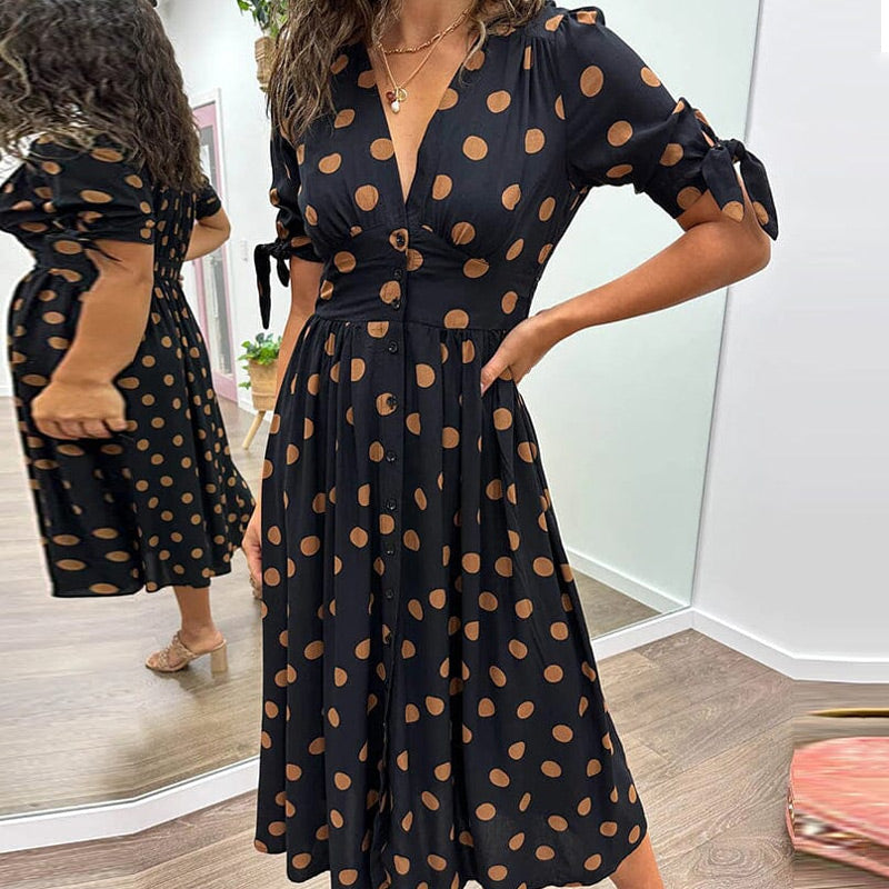 🦋Guarantee of Service and Quality-Women's Summer Deep V-Neck Polka Dot Elegant Dresses💕