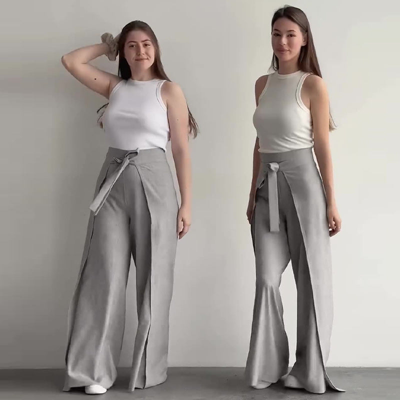 ๐Women's Tie Knot Wide Leg Pants-The tie-up design reveals an elegant charm!๐