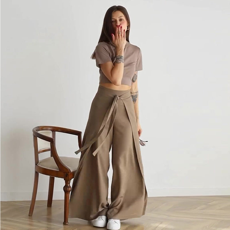 ๐Women's Tie Knot Wide Leg Pants-The tie-up design reveals an elegant charm!๐