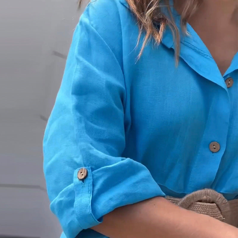 Casual Long Sleeve Shirtdress with Side Slit