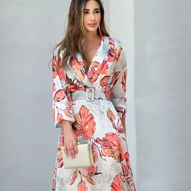 Deep V-Neck Maxi Dress with Belt