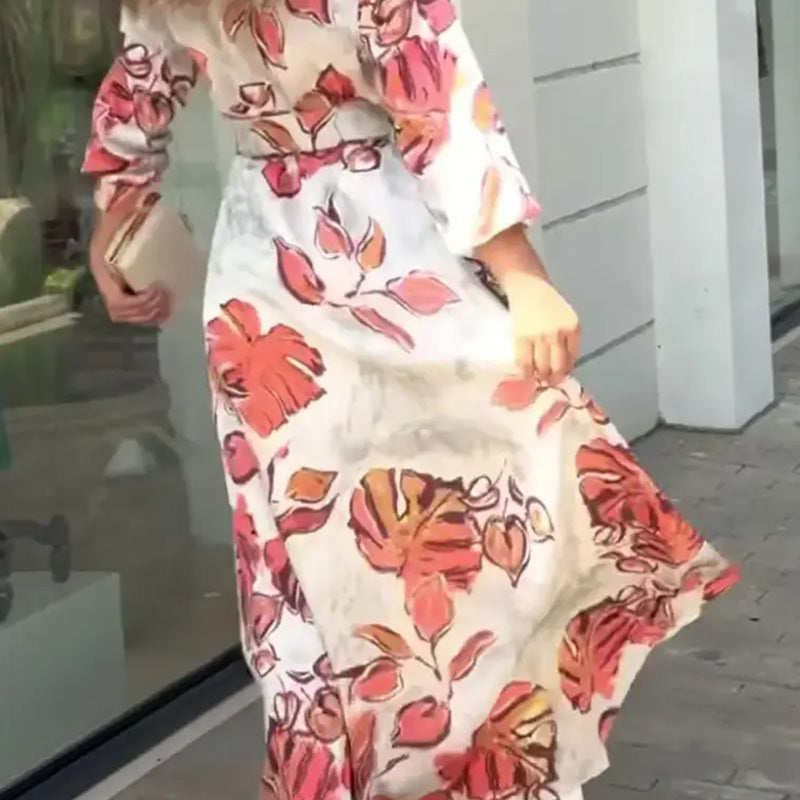Deep V-Neck Maxi Dress with Belt