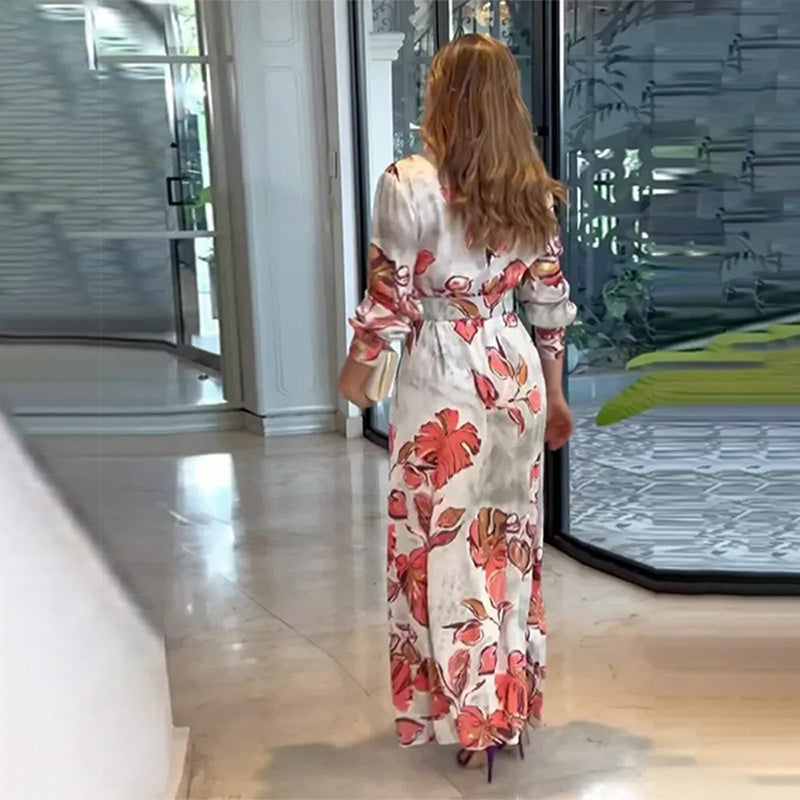 Deep V-Neck Maxi Dress with Belt