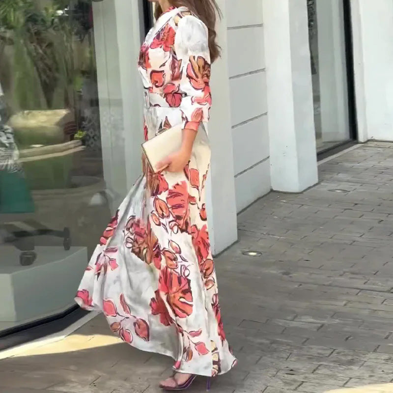 Deep V-Neck Maxi Dress with Belt