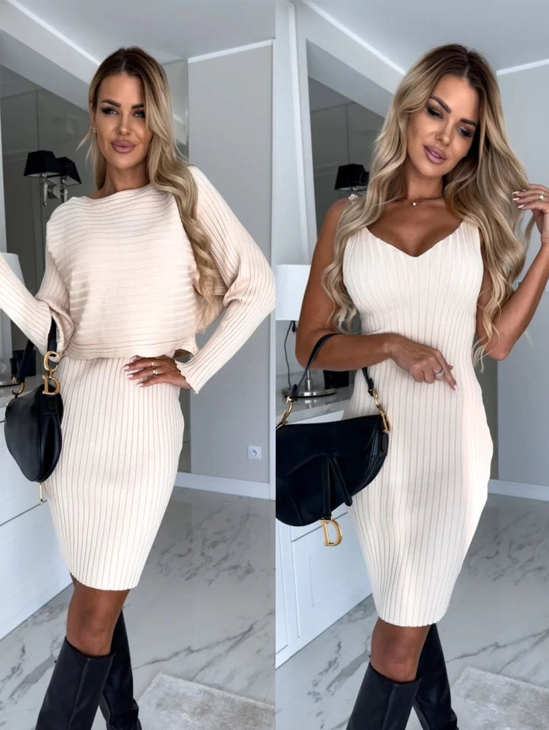 🌷💝Last Day Sale 50%OFF - 👗Knit Pullover Sweater and Cami Dress Set