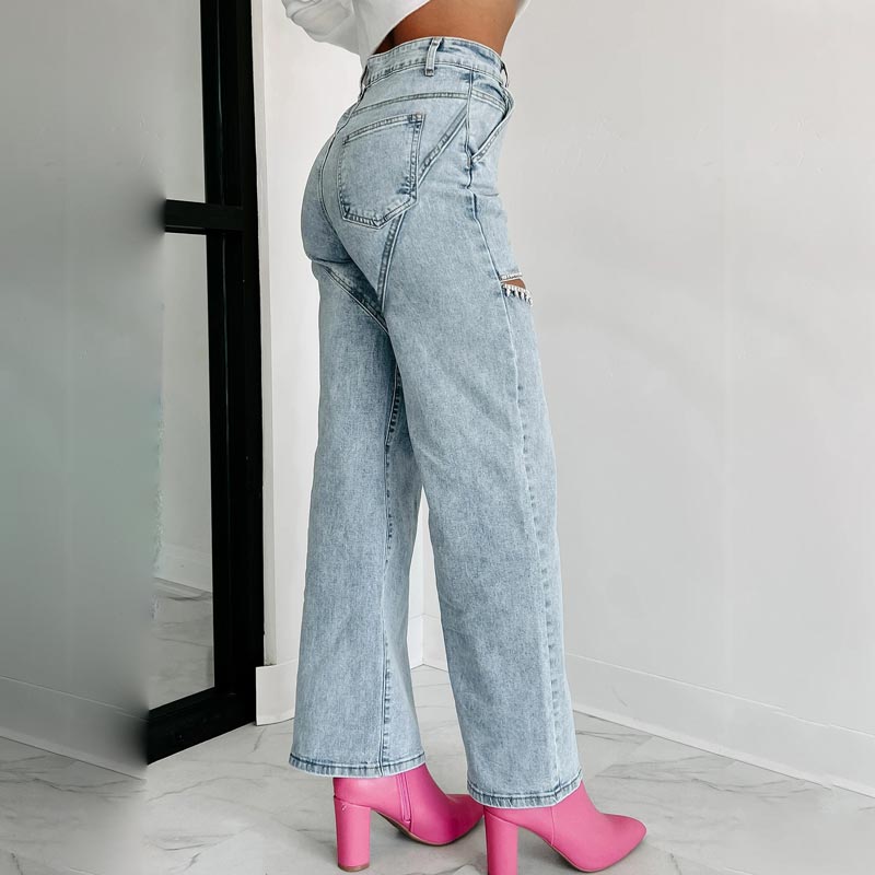 🔥Best Sellers🔥Easy to match, beautiful diamond straight leg jeans