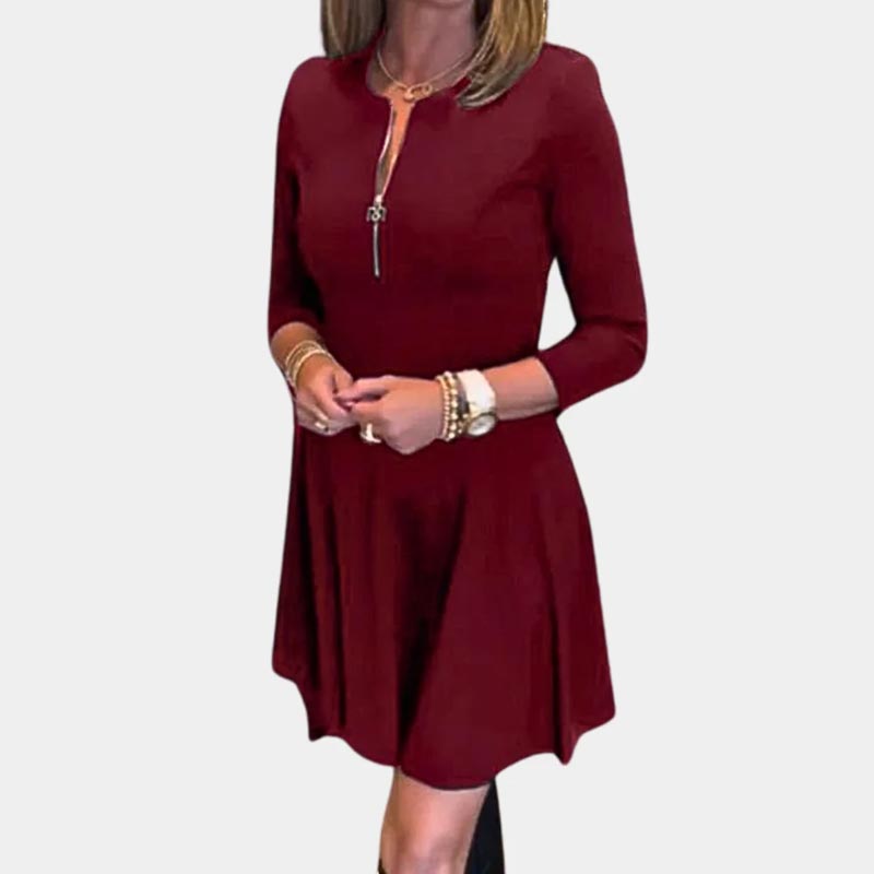 ❤What should I wear tomorrow❤Women’s Elegant Half-zip Round Neck Dress in Solid Color