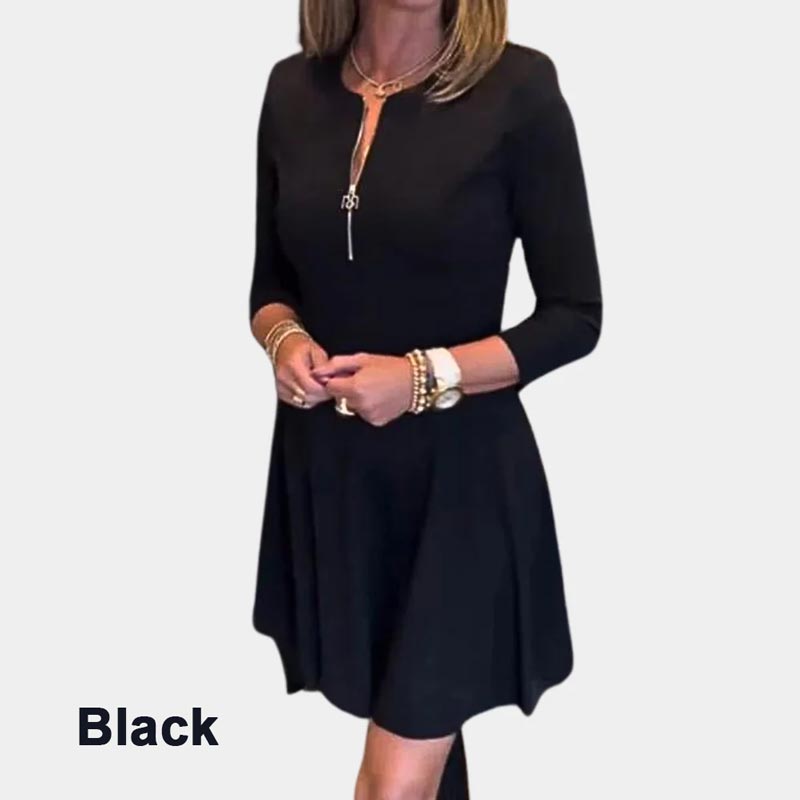 ❤What should I wear tomorrow❤Women’s Elegant Half-zip Round Neck Dress in Solid Color