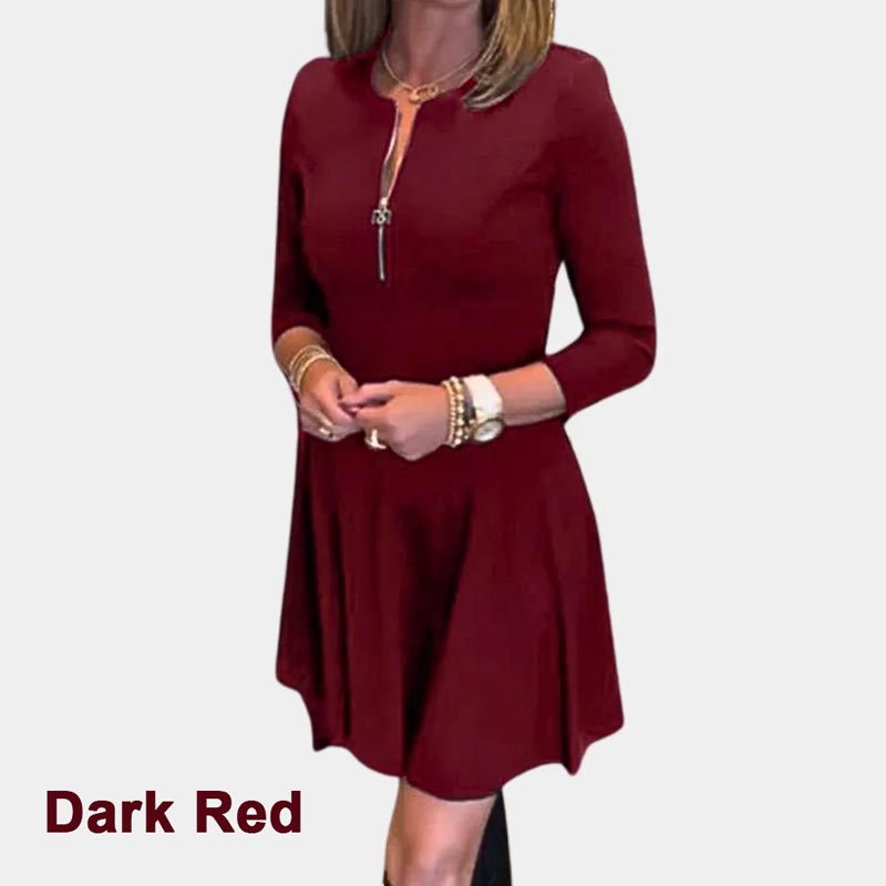❤What should I wear tomorrow❤Women’s Elegant Half-zip Round Neck Dress in Solid Color