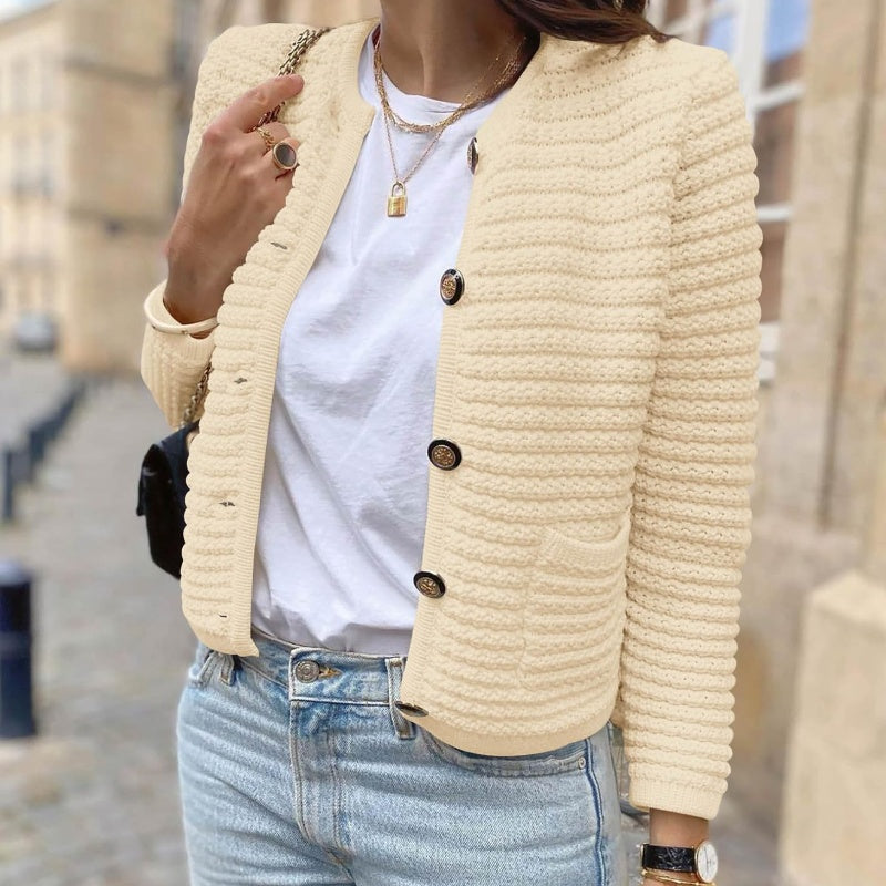 Round neck knitted retro autumn casual cardigan long sleeved shirt