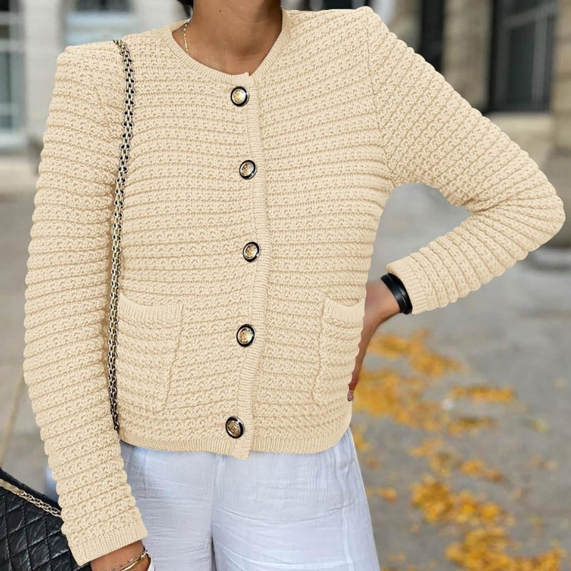 Round neck knitted retro autumn casual cardigan long sleeved shirt
