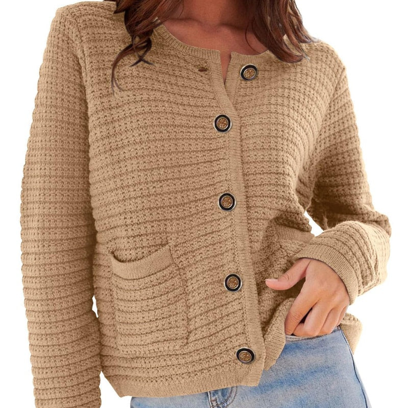 Round neck knitted retro autumn casual cardigan long sleeved shirt