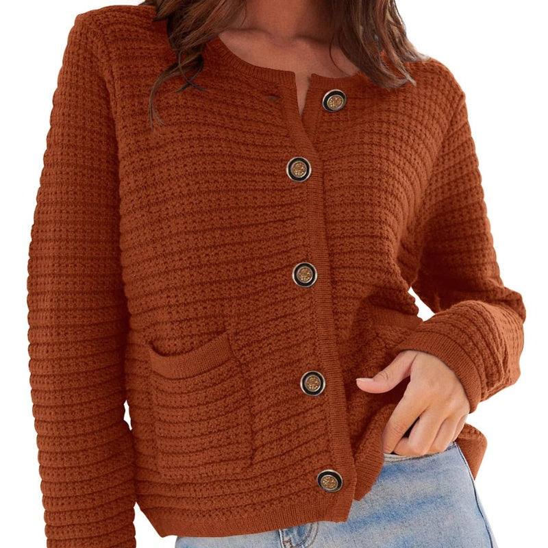 Round neck knitted retro autumn casual cardigan long sleeved shirt
